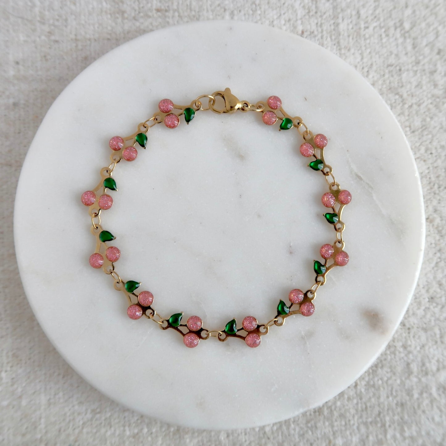 Cherry on Top Bracelet Pink Glitter