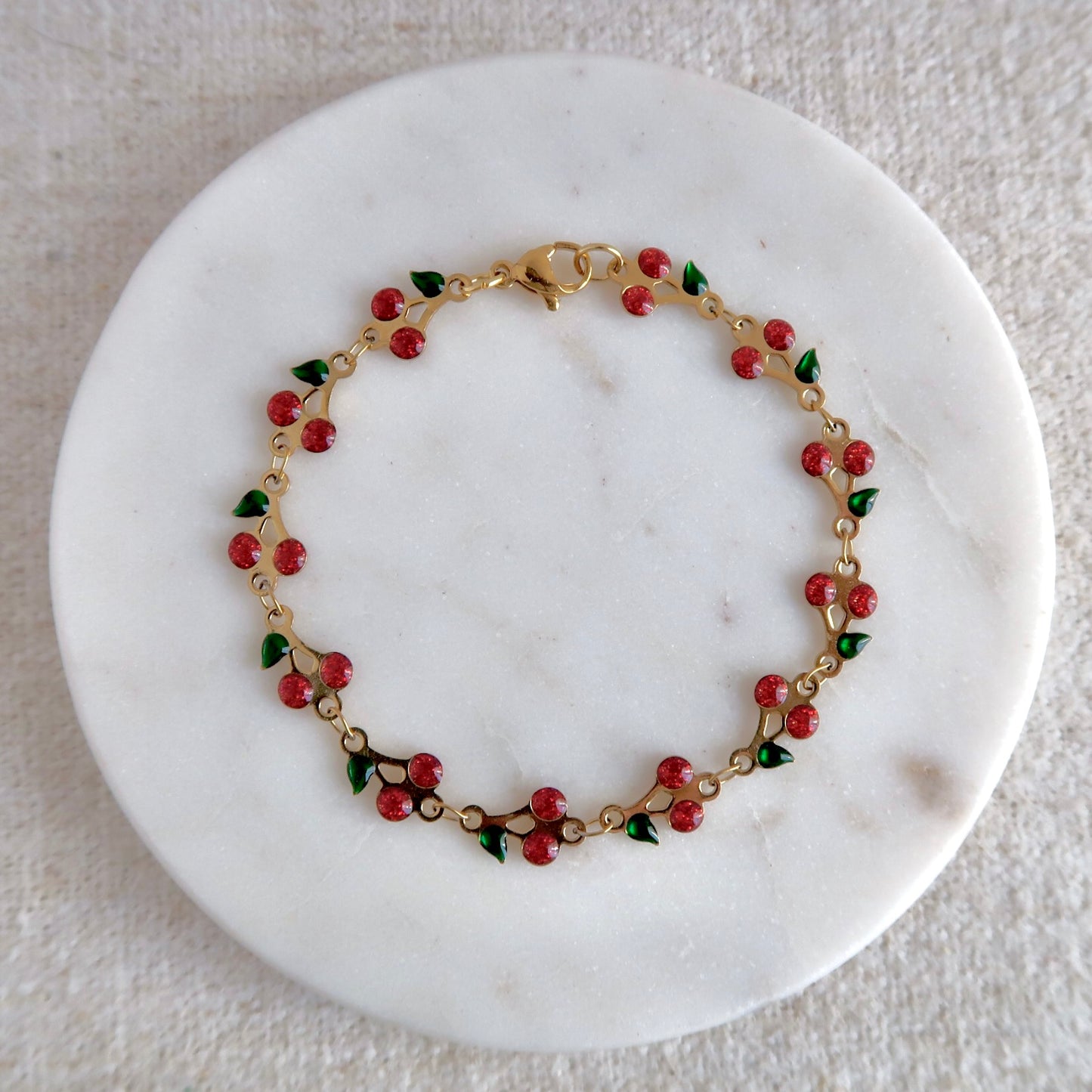 Cherry on Top Bracelet Red Glitter