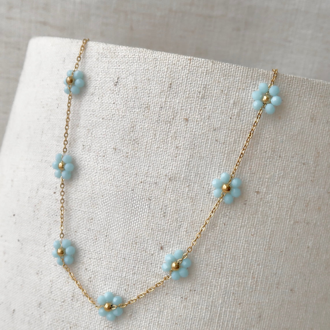Floating Daisy Necklace Springtime Blue Crystals