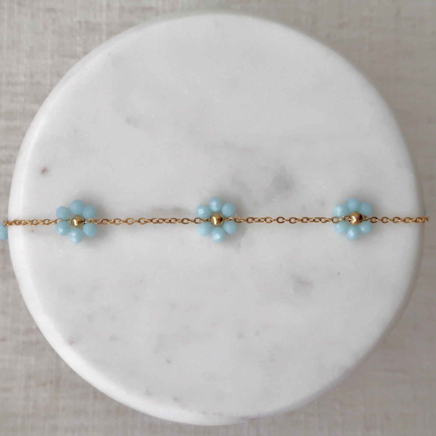 Floating Daisy Necklace Springtime Blue Crystals