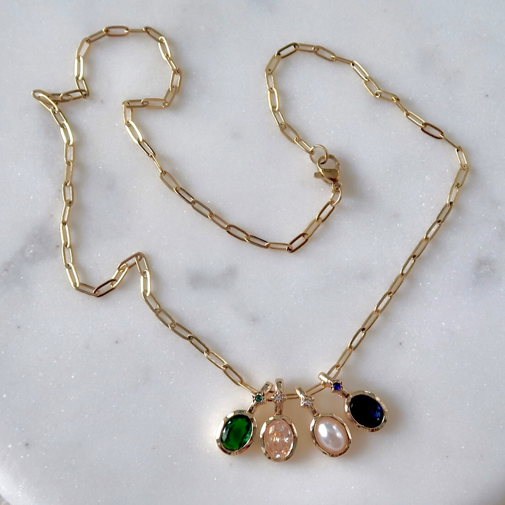 Birthstone Necklace Paperclip Chain