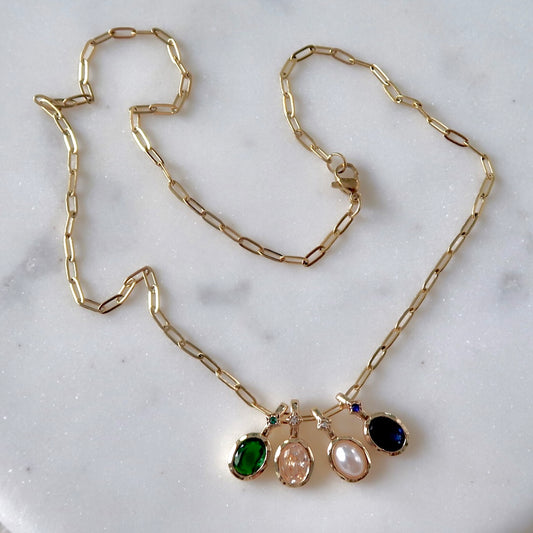 Birthstone Necklace Paperclip Chain