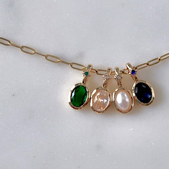 Birthstone Necklace Paperclip Chain