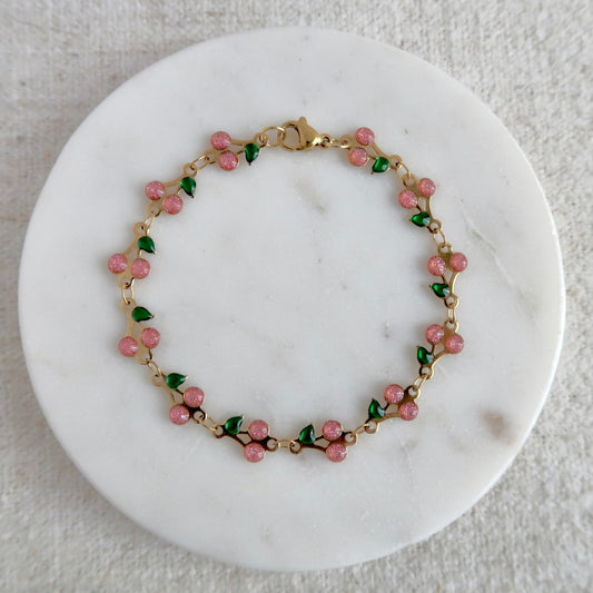Cherry on Top Bracelet Pink Glitter