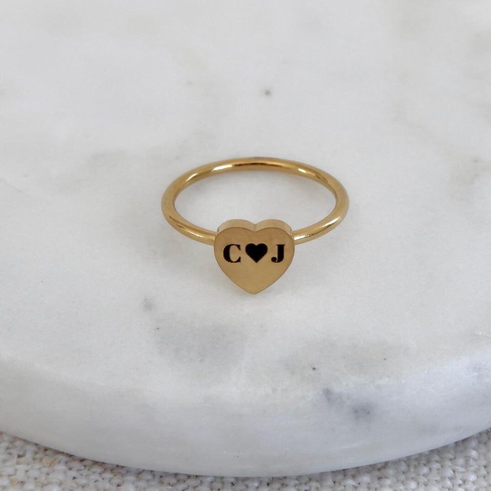 Engraved Heart Initials Ring
