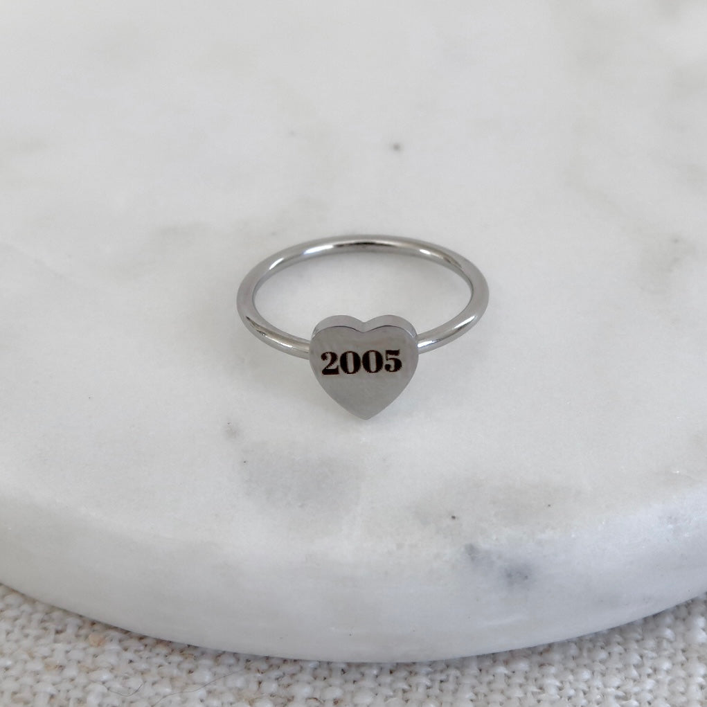 Engraved Heart Year Ring