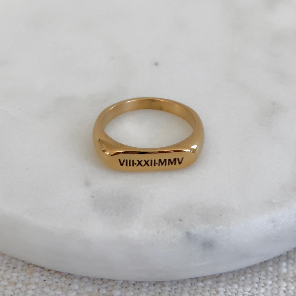 Engraved Roman Numeral Signet Ring