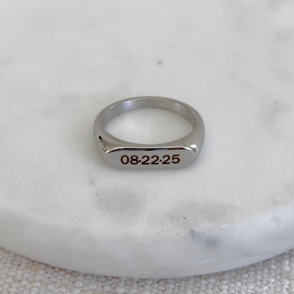 Engraved Date Signet Ring