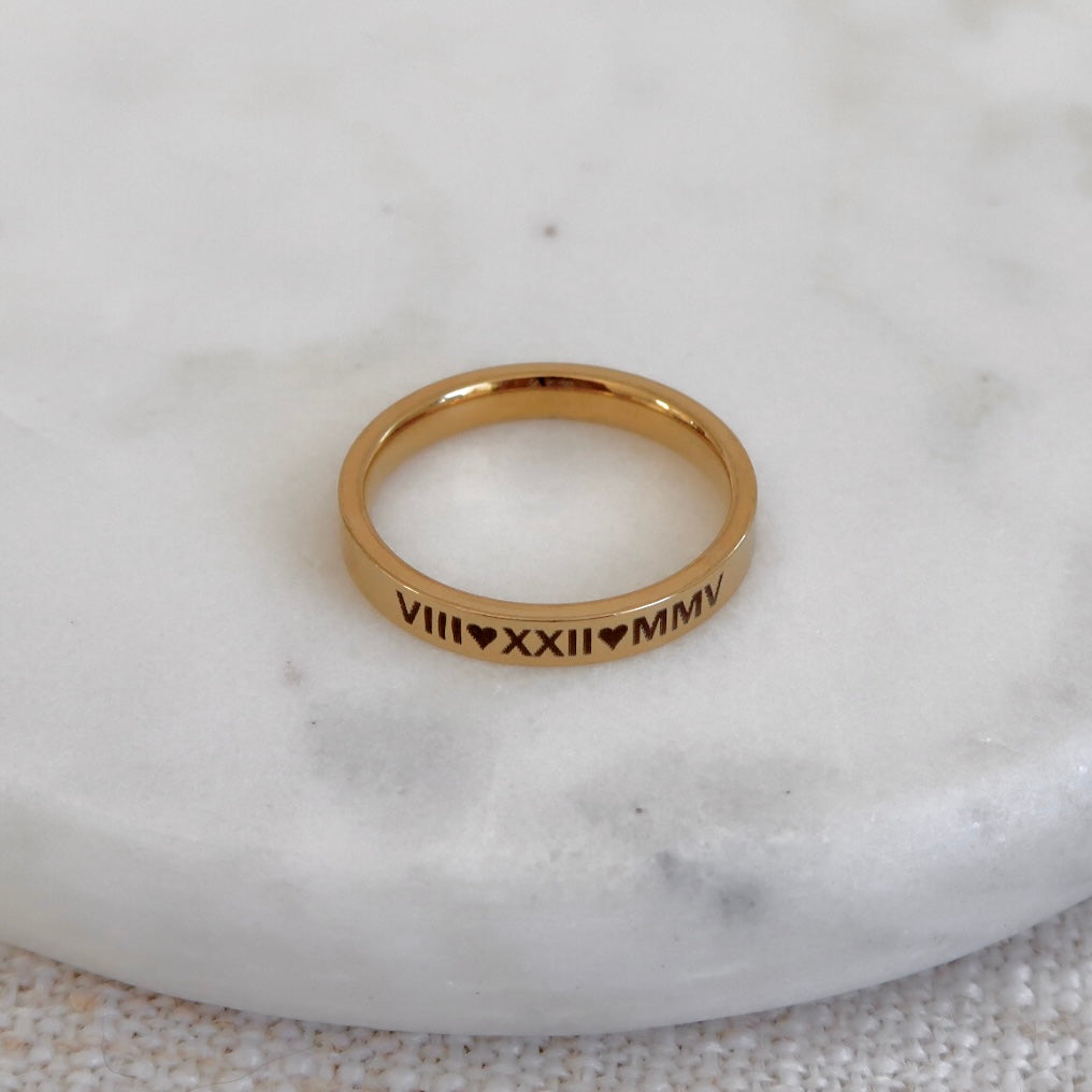 Engraved Band Roman Numerals Ring