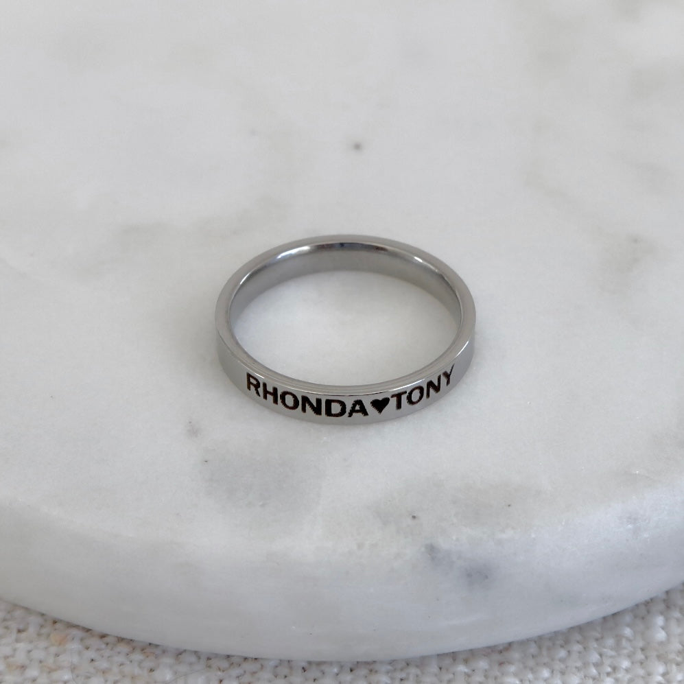Engraved Band Couples Name Ring
