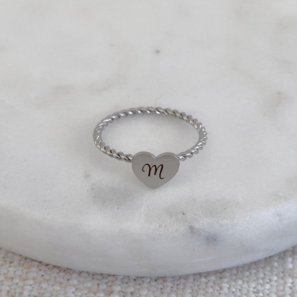 Engraved Heart Single Initial Ring Rope Band