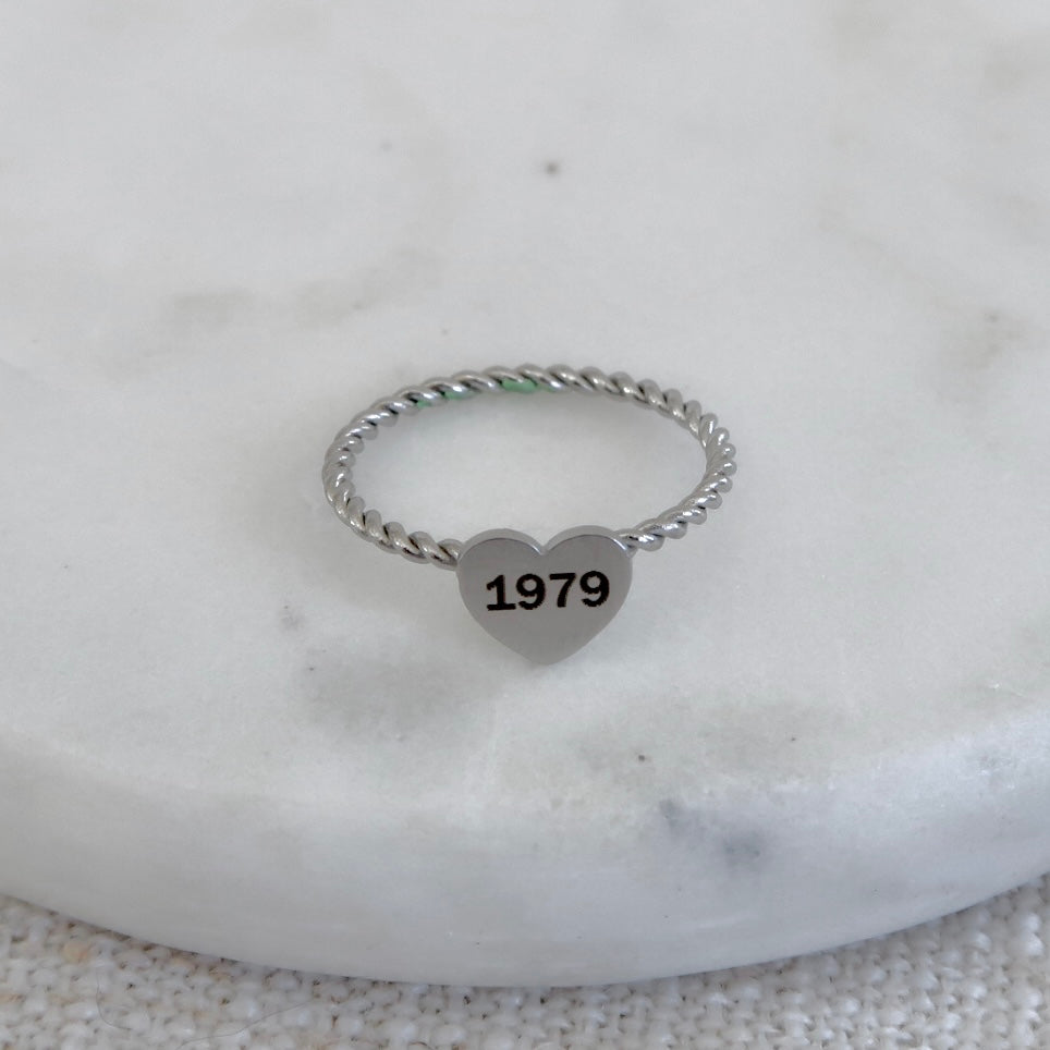 Engraved Heart Year Ring Rope Band