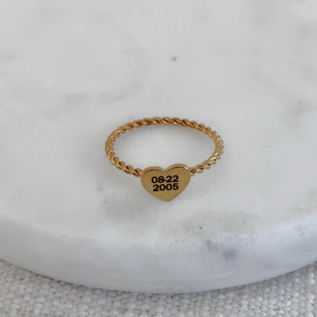 Engraved Heart Date Ring Rope Band