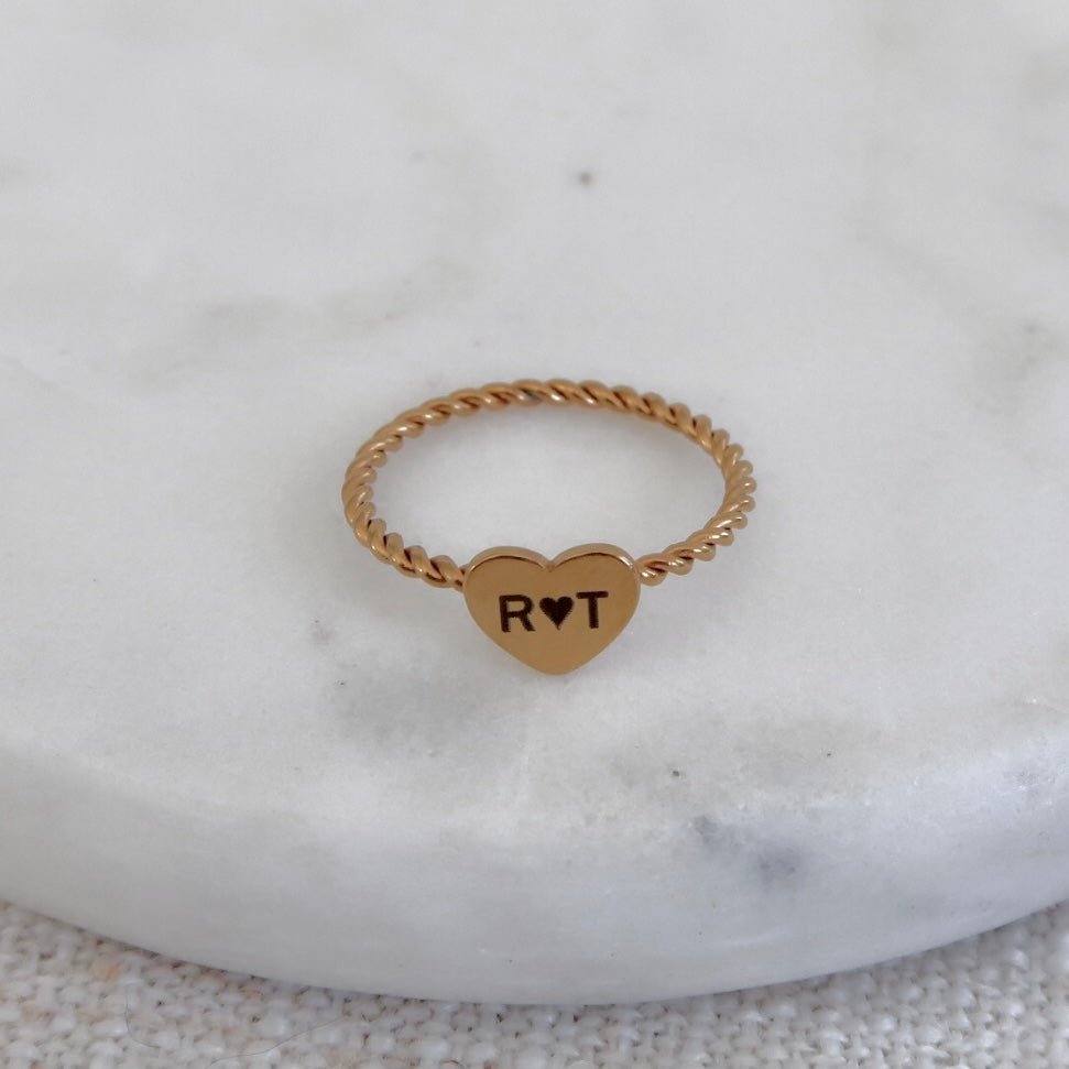 Engraved Heart Initials Ring Rope Band