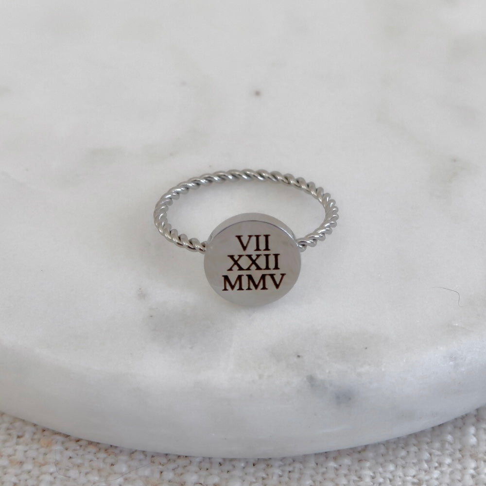 Engraved Circle Date Ring Rope Band