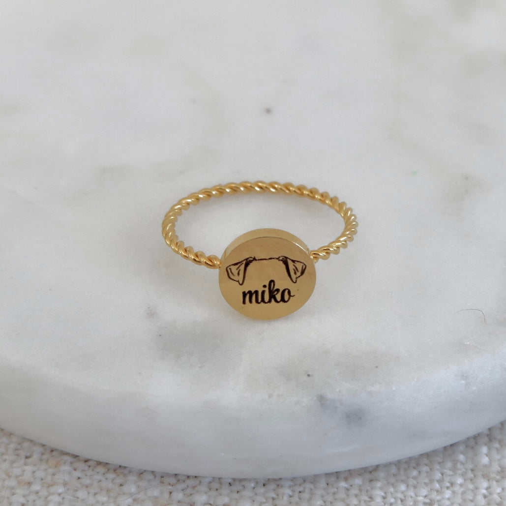 Engraved Circle Dog Ear Rope Band Ring