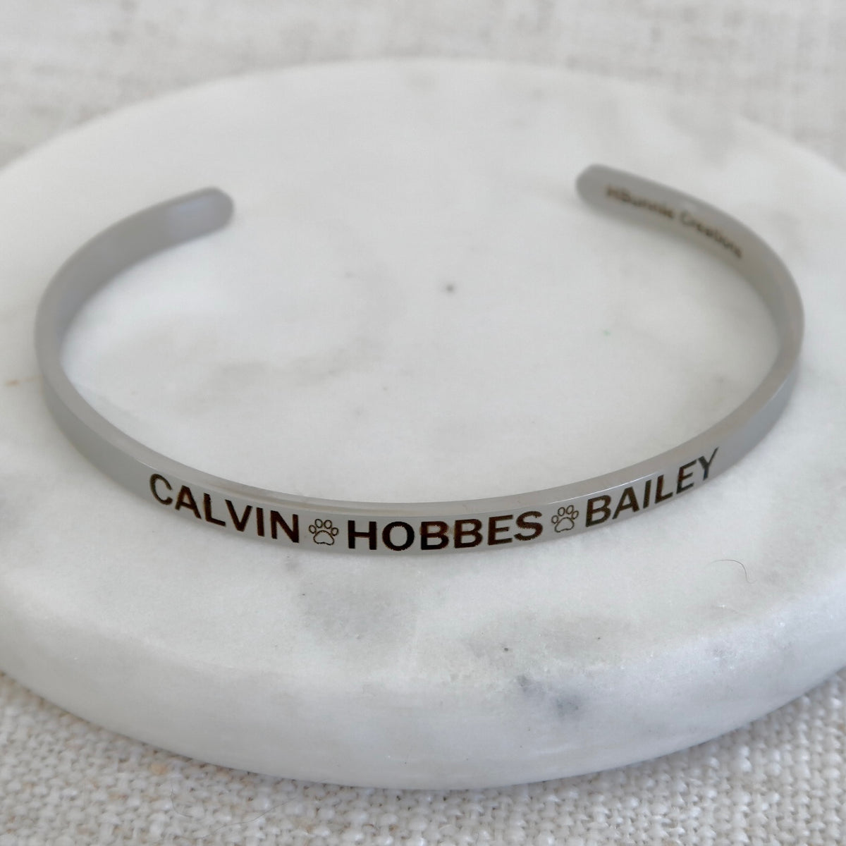 Engraved Pet Name Bangle with Paws