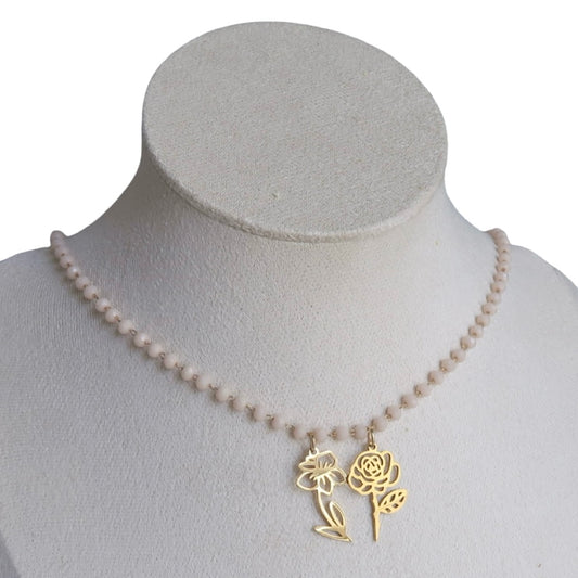 Birth Flower Charm Micro Crystal Necklace 2 charms