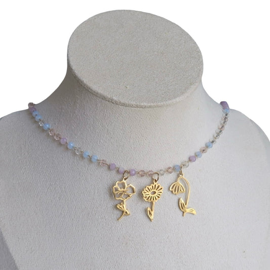 Birth Flower Charm Micro Crystal Necklace 3 charms