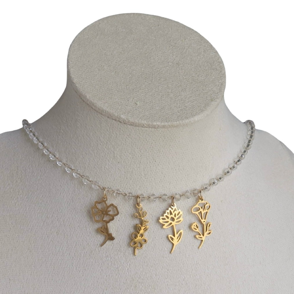 Birth Flower Charm Micro Crystal Necklace 4 charms