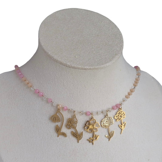 Birth Flower Charm Micro Crystal Necklace 5 charms