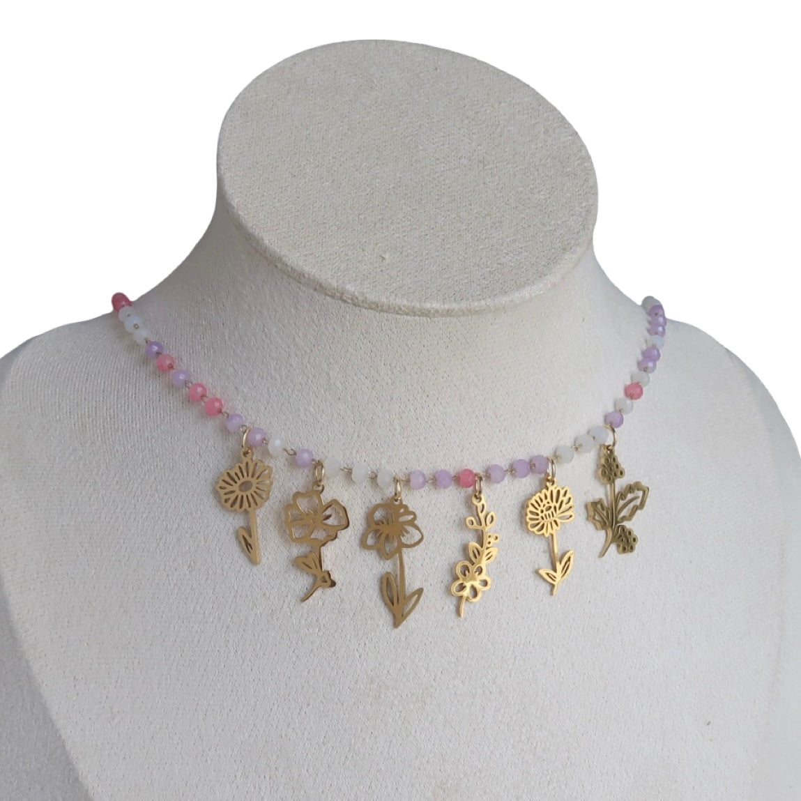 Birth Flower Charm Micro Crystal Necklace 6 charms