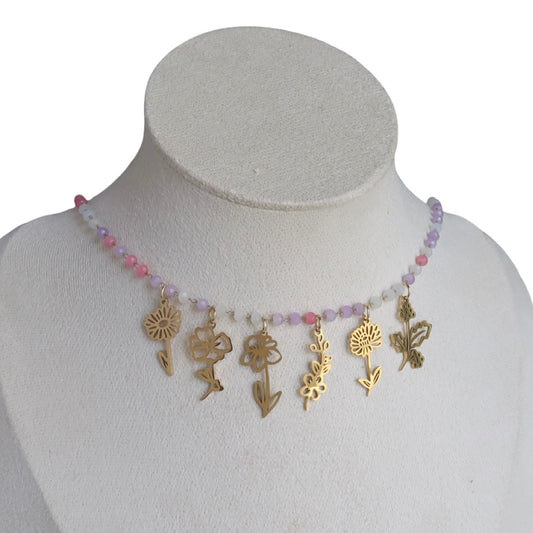 Birth Flower Charm Micro Crystal Necklace 6 charms