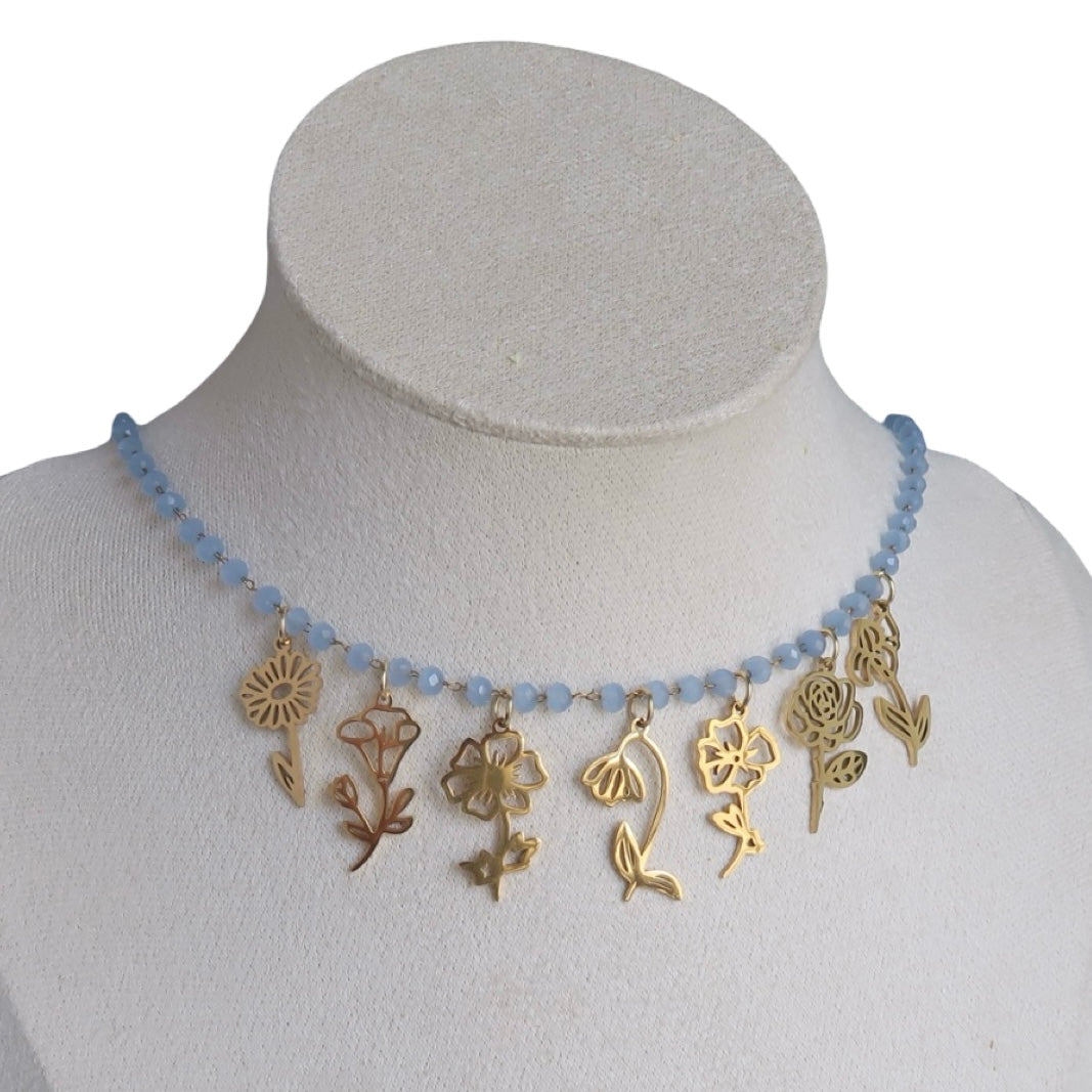 Birth Flower Charm Micro Crystal Necklace 7 charms