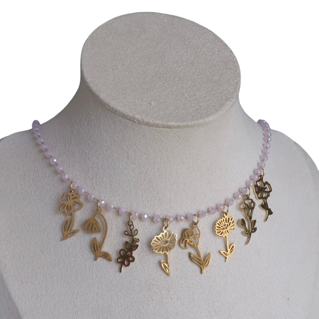 Birth Flower Charm Micro Crystal Necklace 8 charms