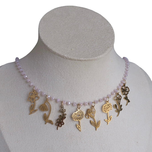 Birth Flower Charm Micro Crystal Necklace 8 charms