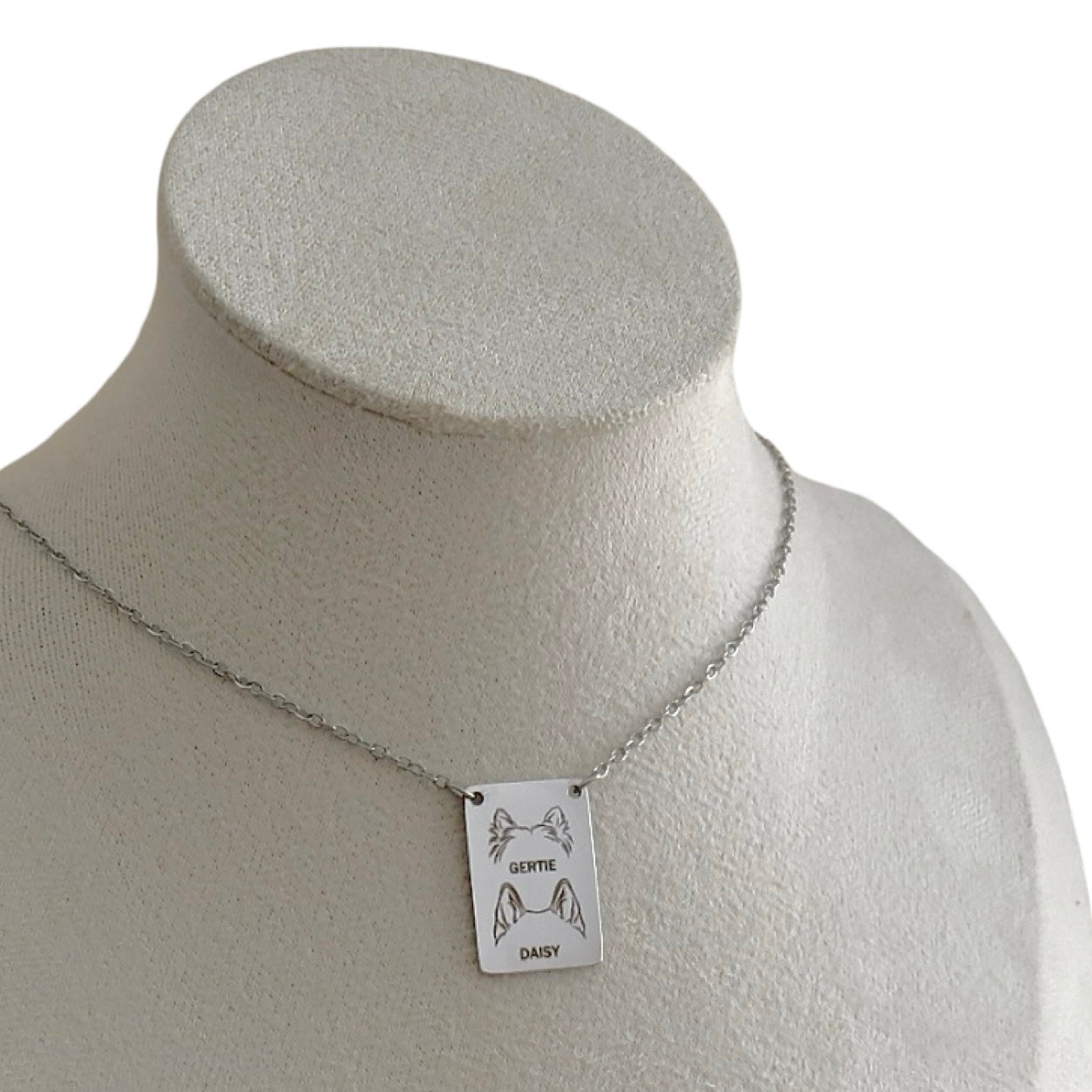 Dog Ears Engraved Necklace Silver Bar Tag Charm