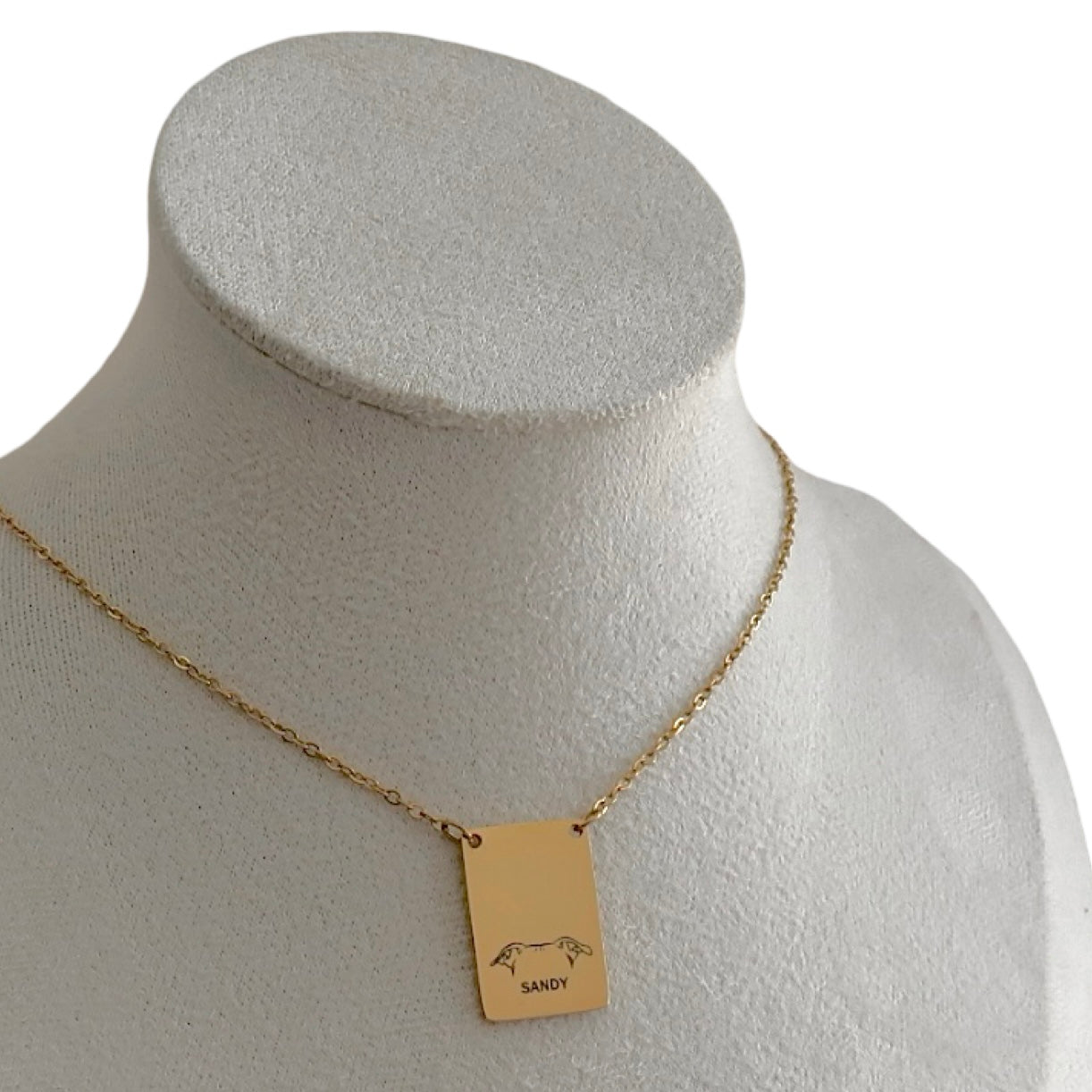 Dog Ears Engraved Necklace Gold Bar Tag Charm