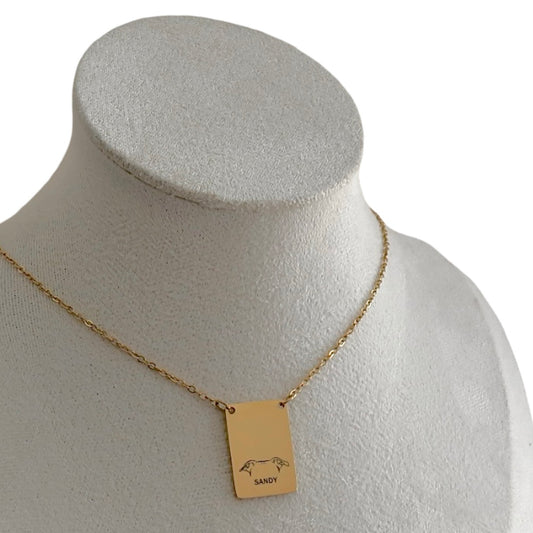 Dog Ears Engraved Necklace Gold Bar Tag Charm