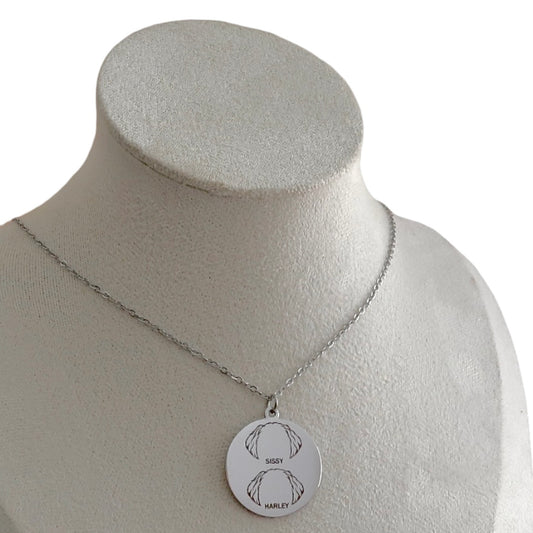 Dog Ears Engraved Necklace Silver Circle Charm