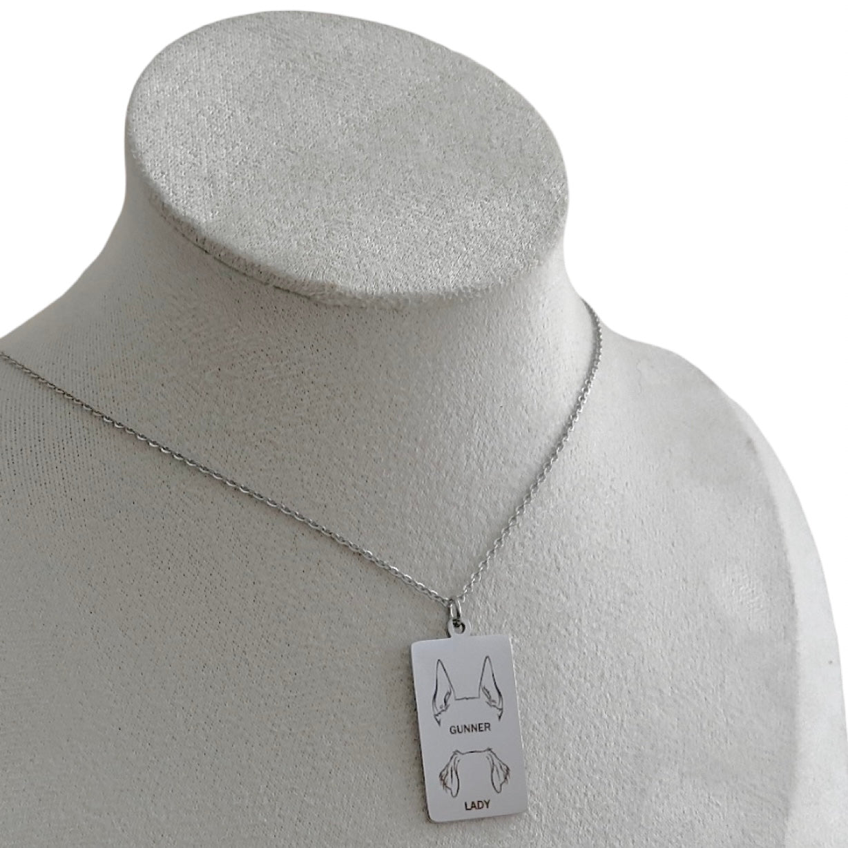 Dog Ears Engraved Necklace Silver Rectangle Charm