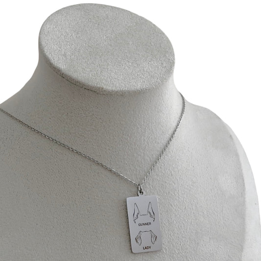 Dog Ears Engraved Necklace Silver Rectangle Charm