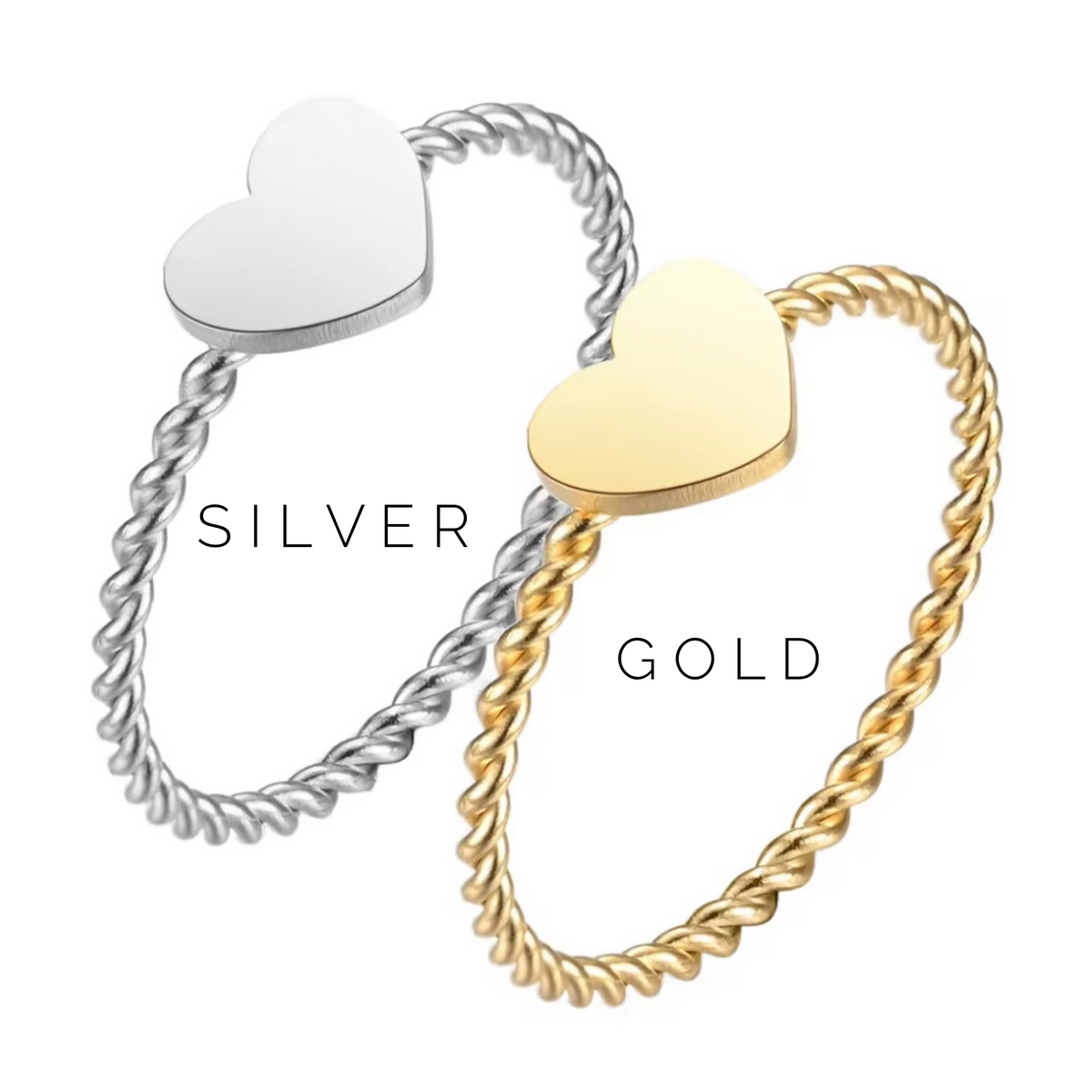 Engraved Heart Initials Ring Rope Band